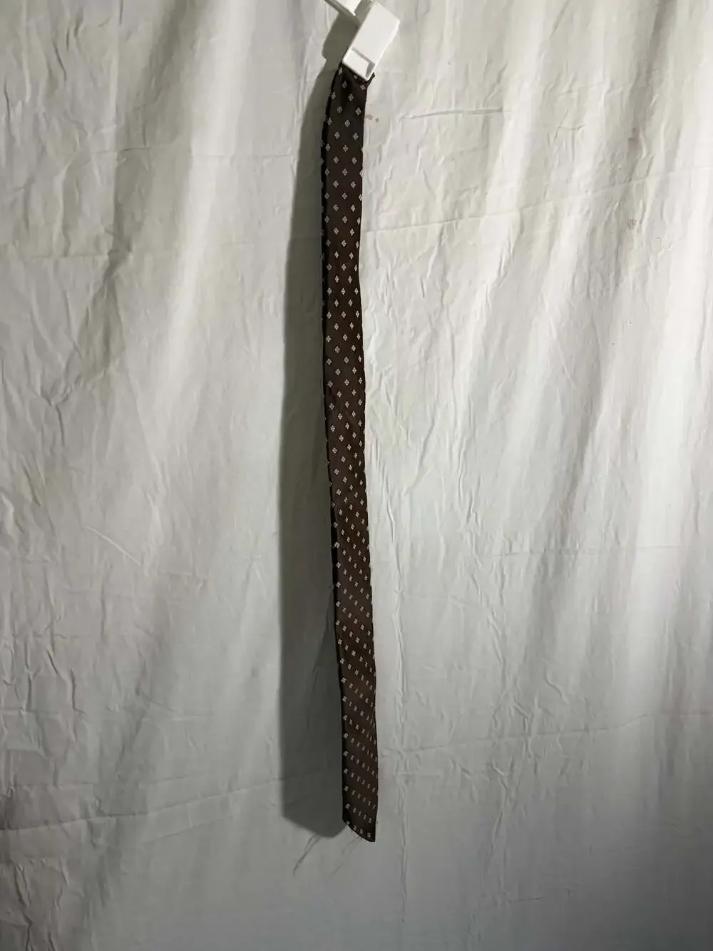 Vintage Brown Silk Neck Tie with White Diamond Pattern